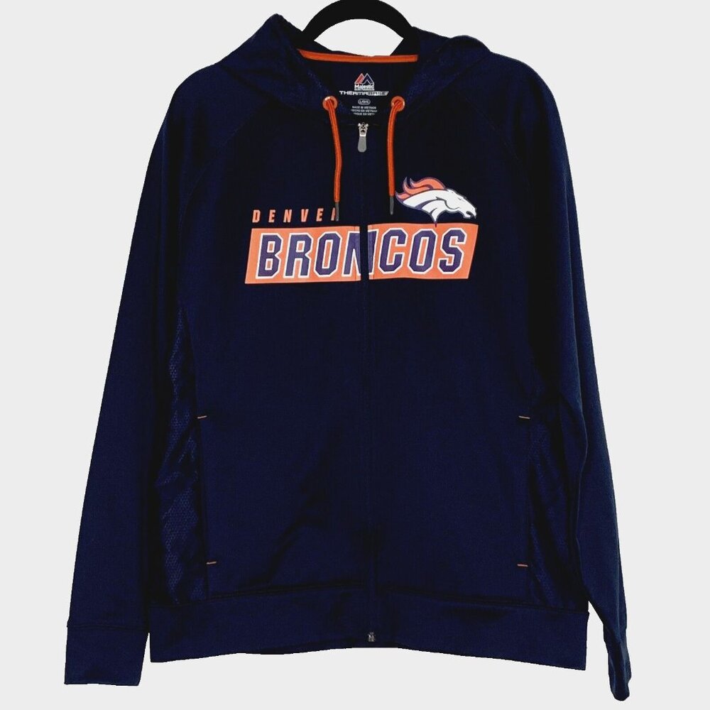 Denver Broncos Men's Majestic Therma Base Zip Hoodie Jacket Football Size L EUC